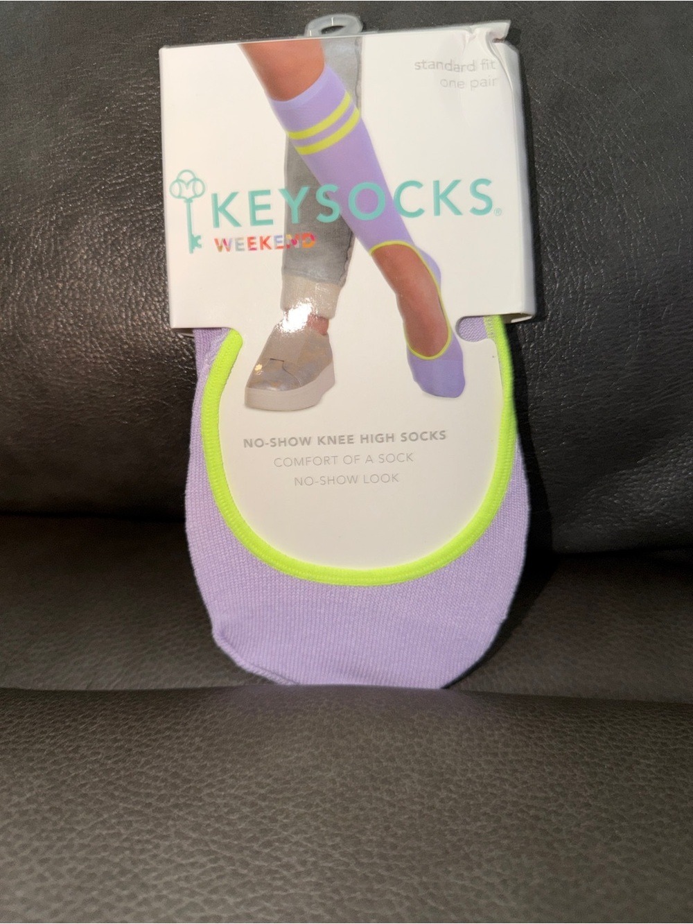 Women's Lavender No-Show Socks with Neon Trim